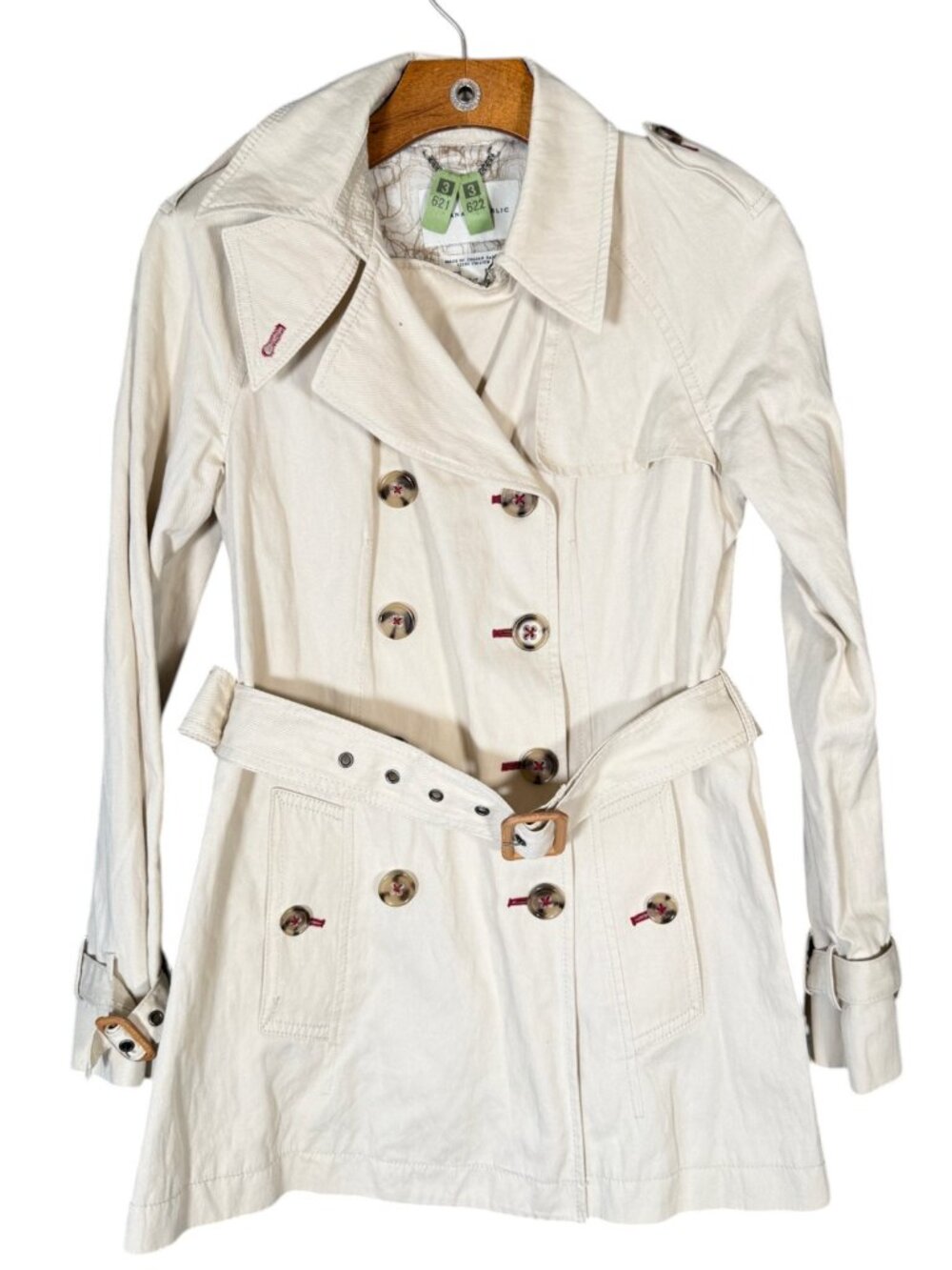 Banana Republic Beige Short Belted Trench Coat Classic Minimalist Preppy S